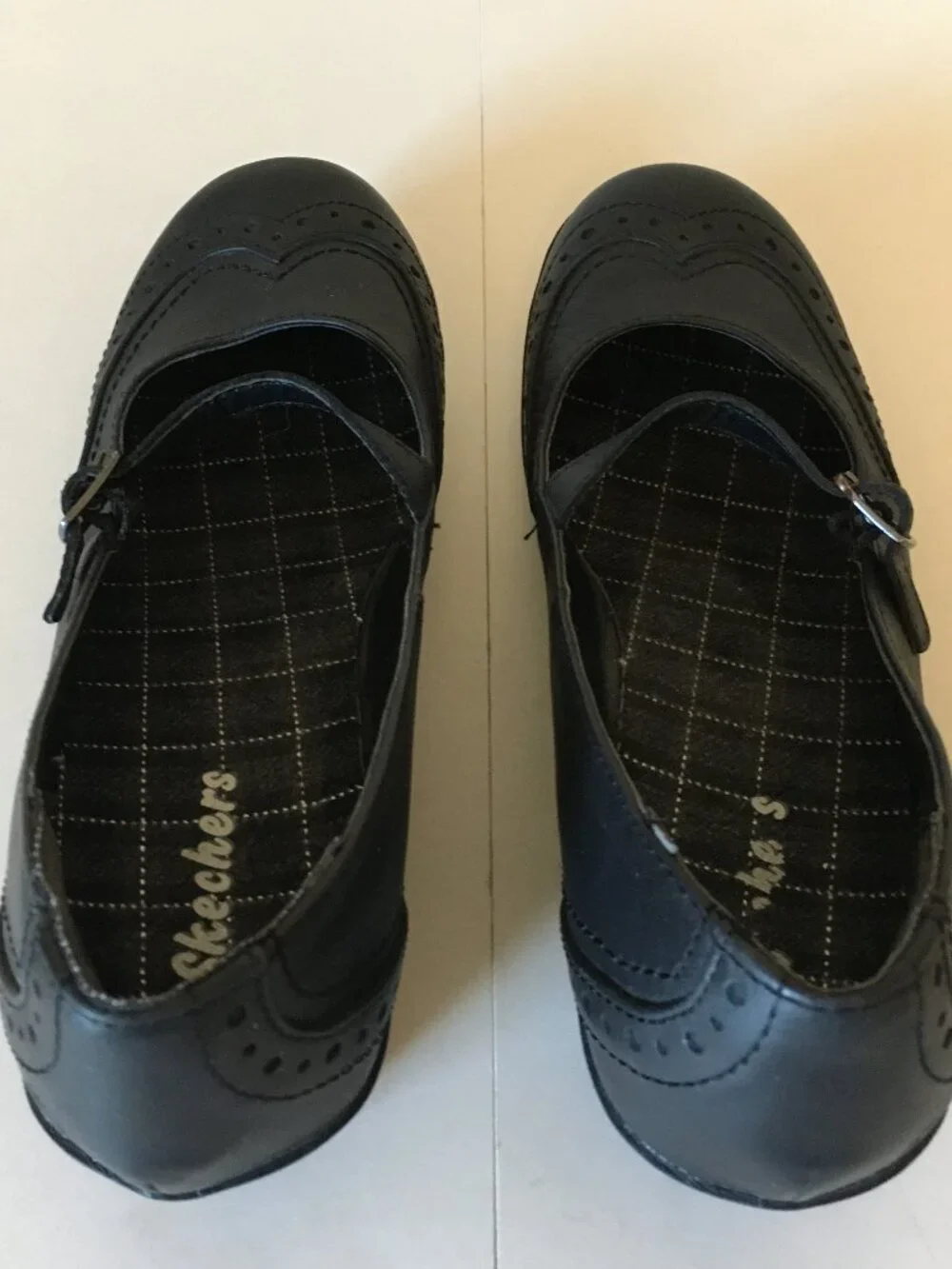 Skechers Black Mary Jane Shoes 7.5 Wedge Leather Buckle Twee Dark Academia